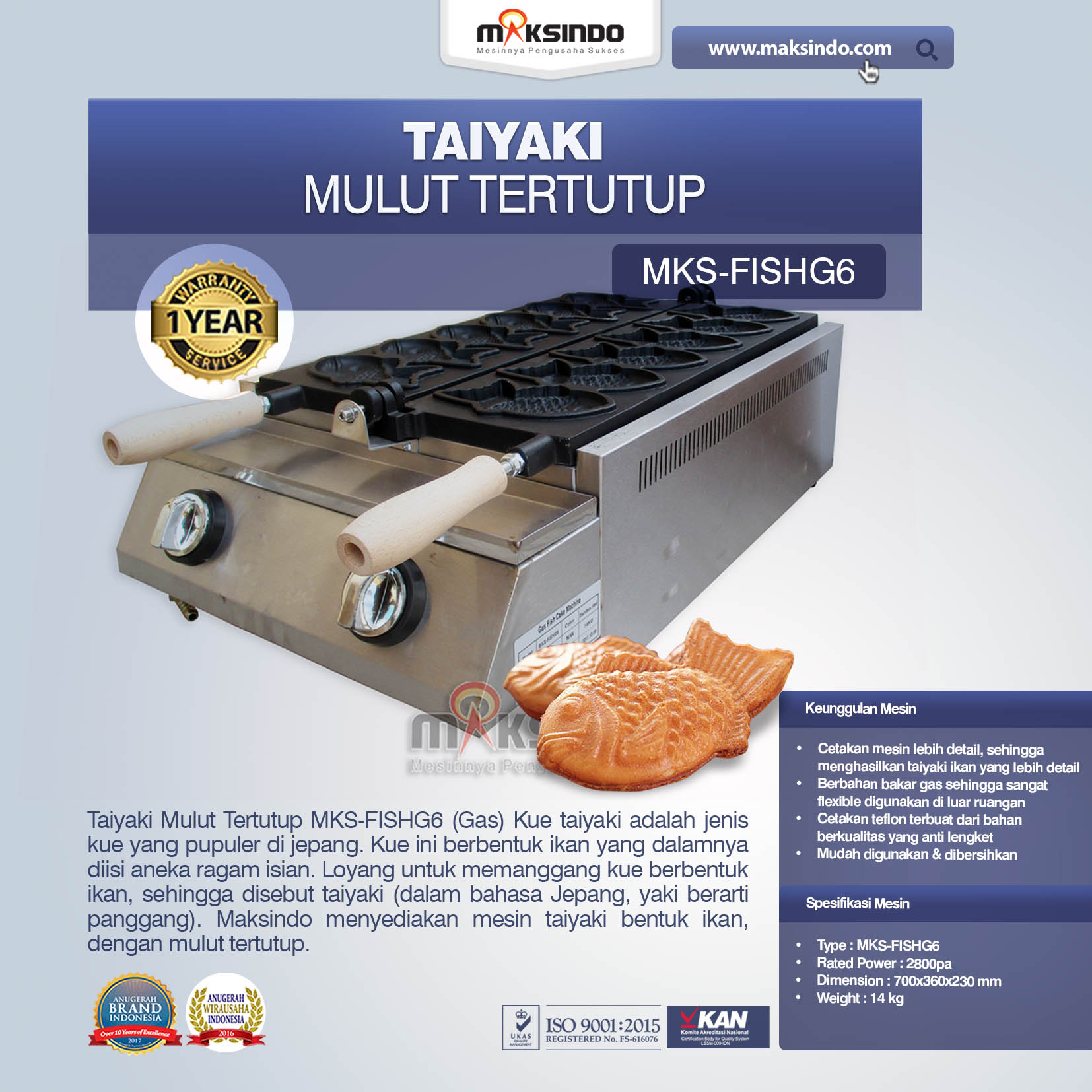 Jual Taiyaki Mulut Tertutup (Gas) MKS-FISHG6 di Medan