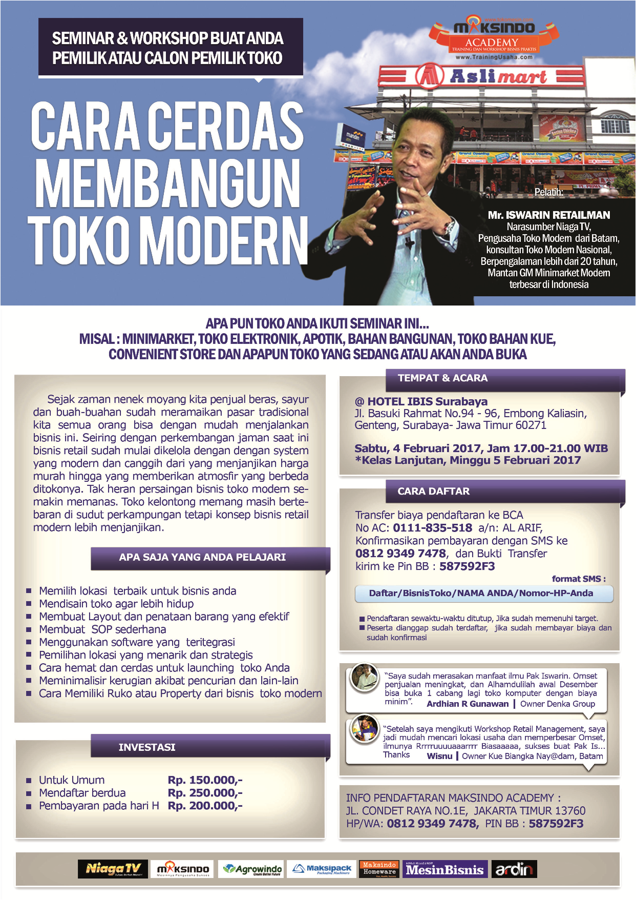 Seminar Bisnis Retail, 4 Februari 2017 di Surabaya