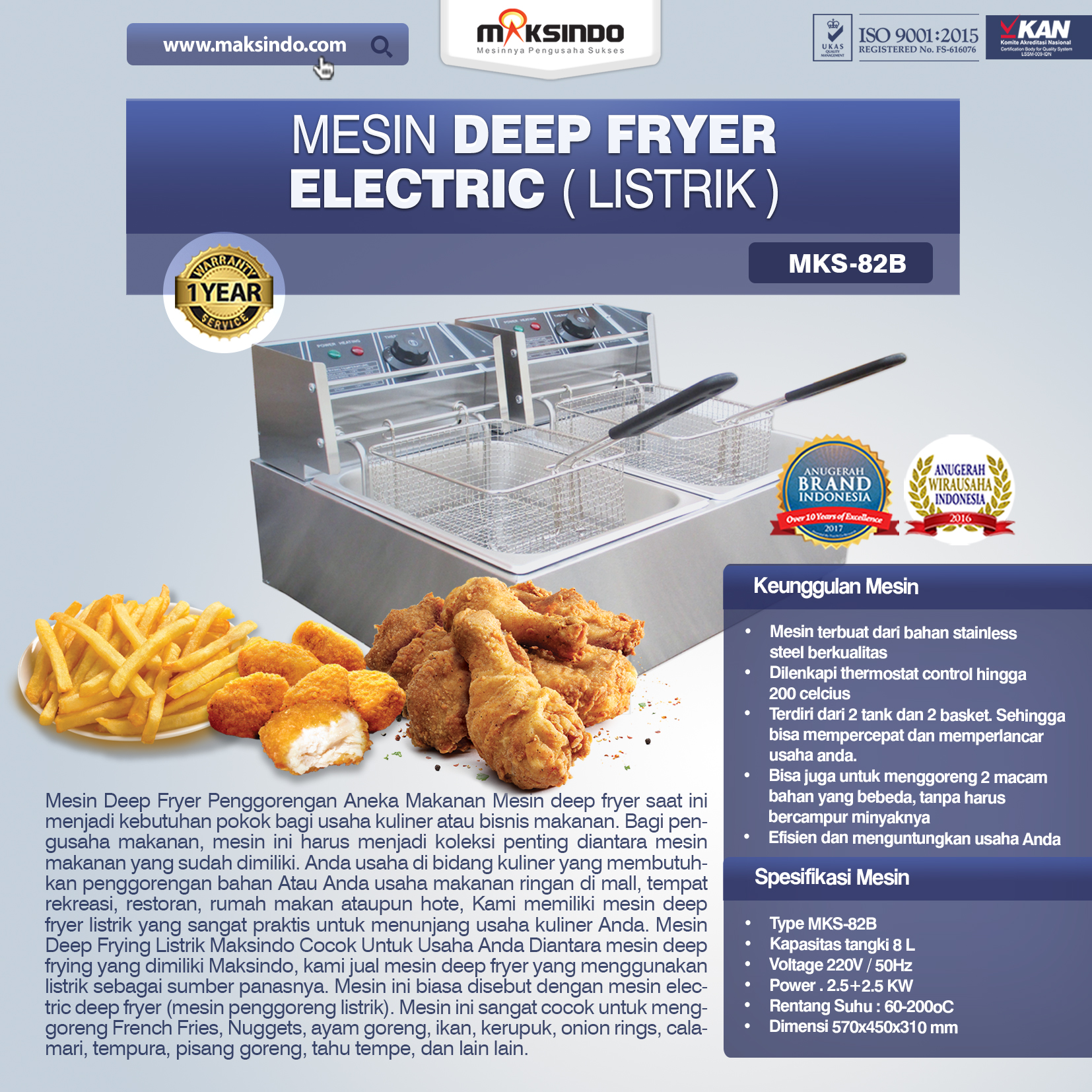 Jual Electric Fryer Listrik MKS-82B di Medan