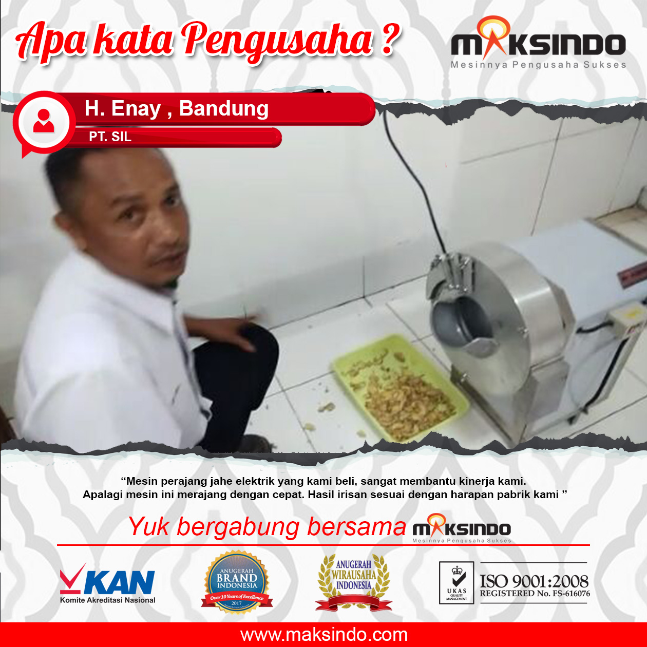 PT. SIL : Mesin Perajang Jahe Maksindo Membuat Kinerja Produksi Semakin Berkualitas