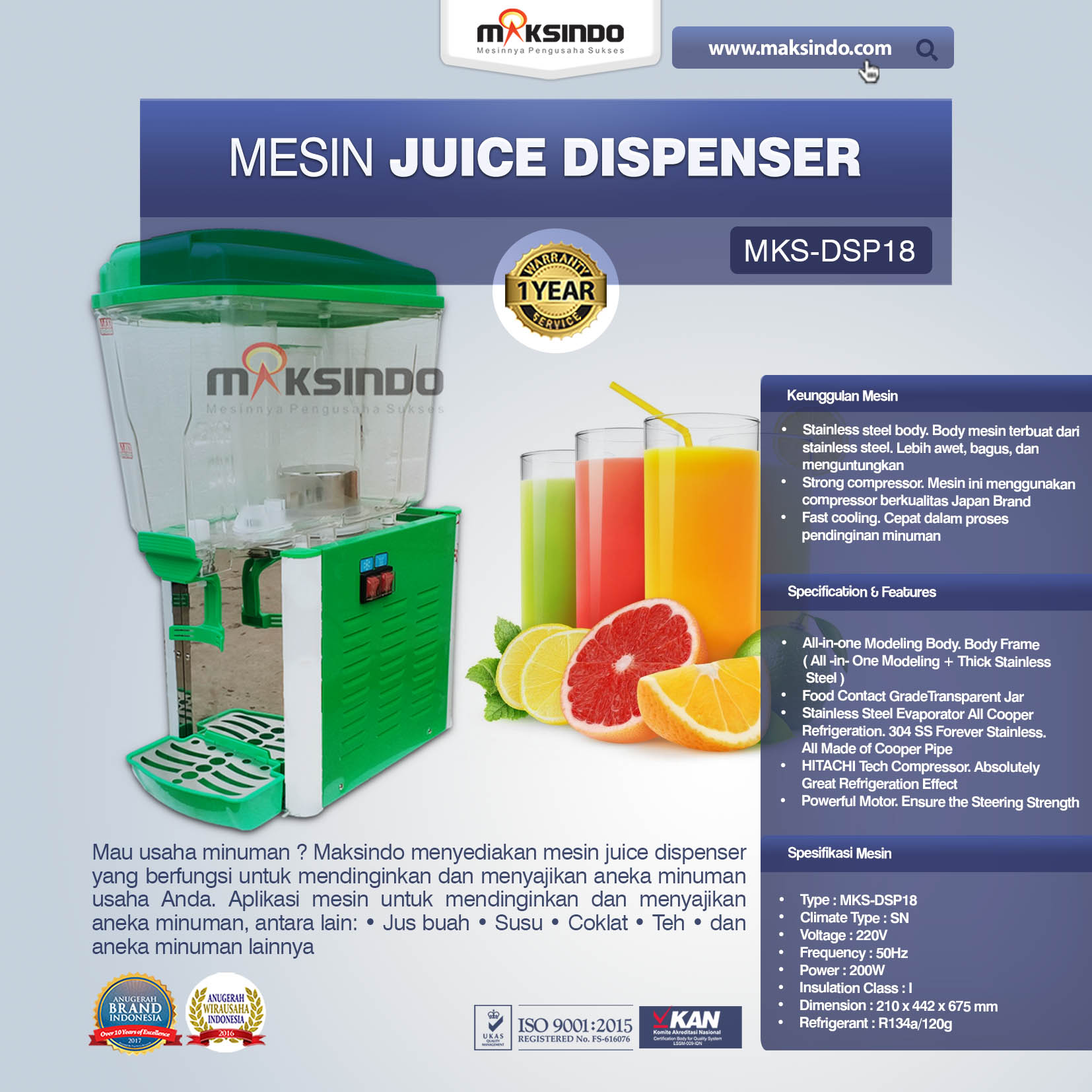 Jual Mesin Juice Dispenser MKS-DSP18 di Medan
