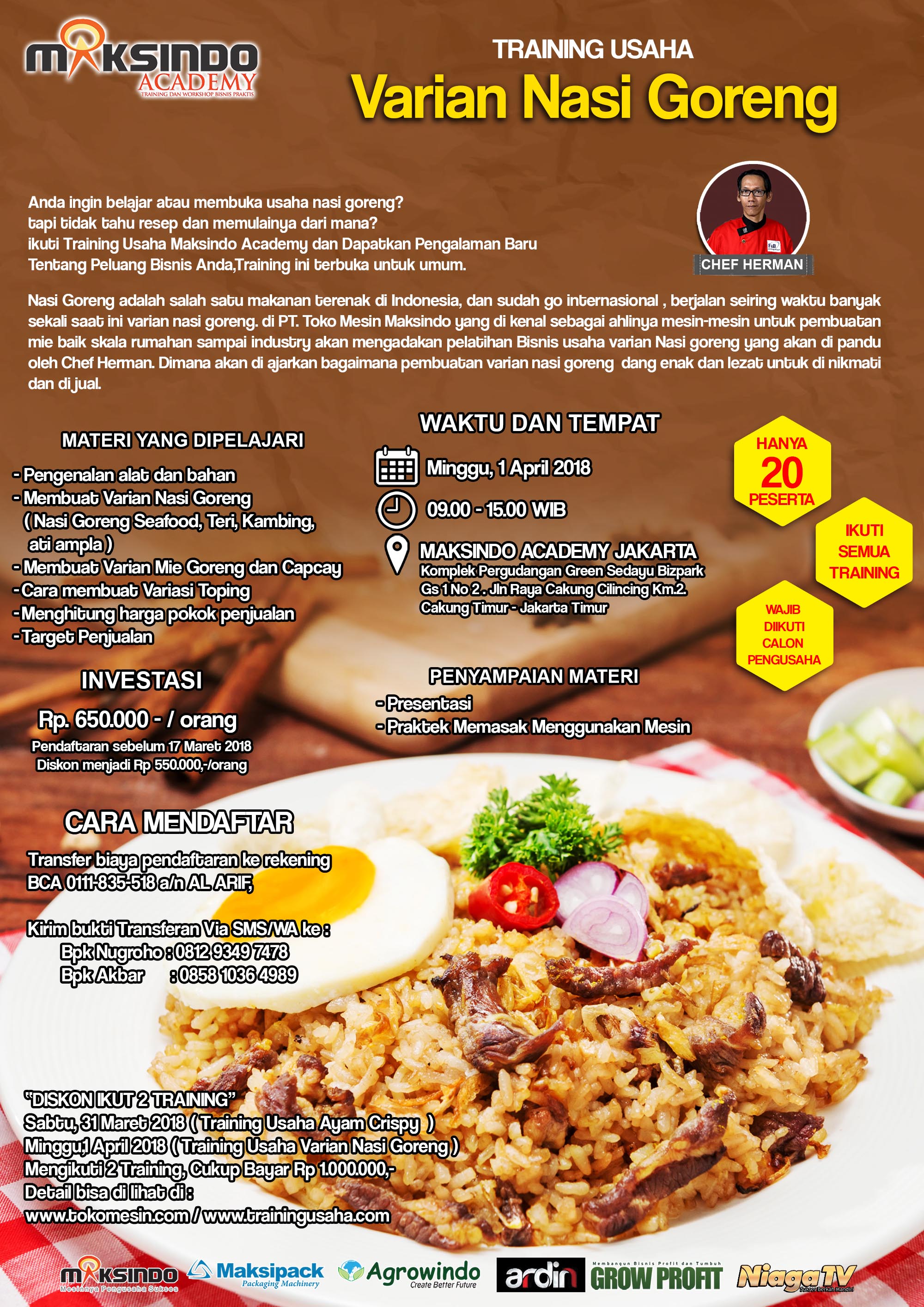 Training Usaha Varian Nasi Goreng, Minggu 1 April 2018