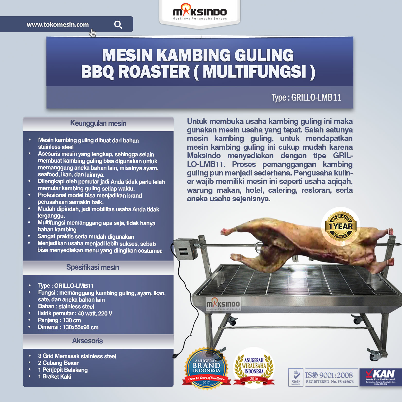 Jual Mesin Kambing Guling BBQ Roaster (GRILLO-LMB11) di Medan