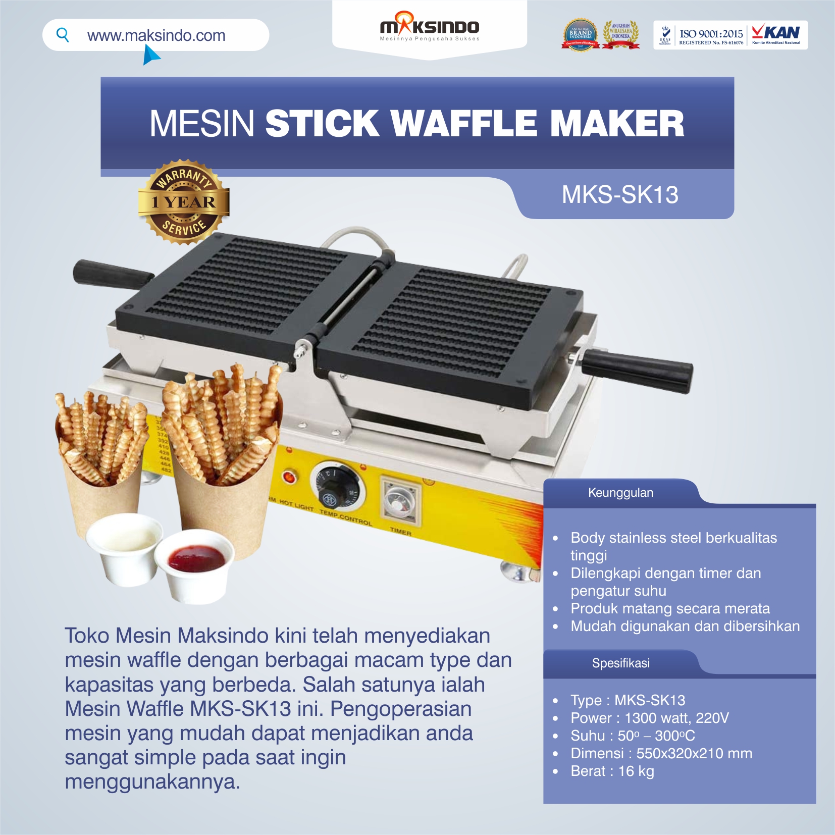 Jual Mesin Stick Waffle Maker MKS-SK13 di Medan