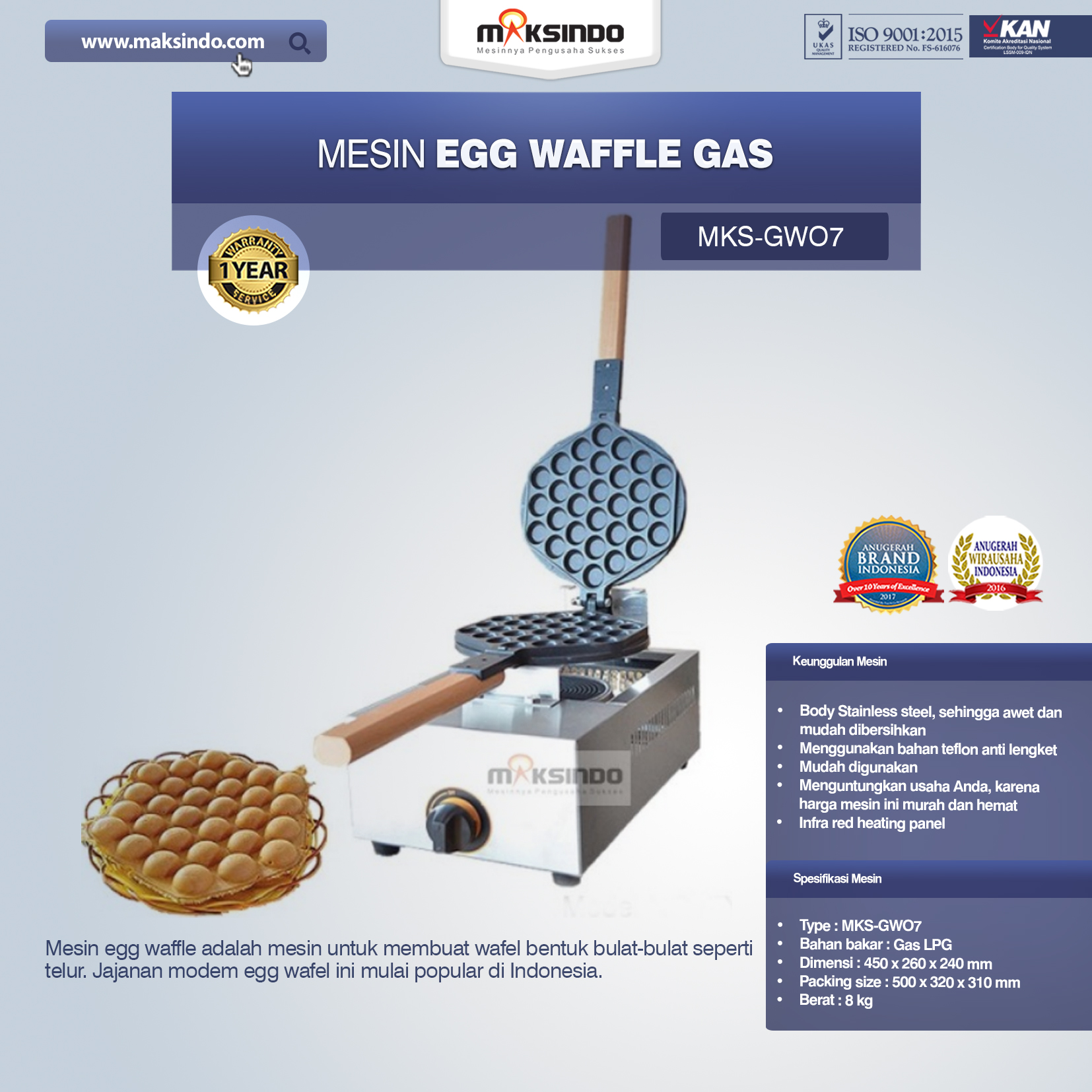 Jual Mesin Egg Waffle Gas (GW07) di Medan