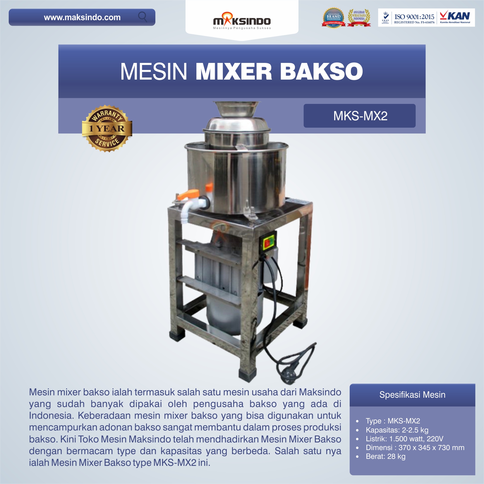 Jual Mesin Mixer Bakso MKS-MX2 di Medan