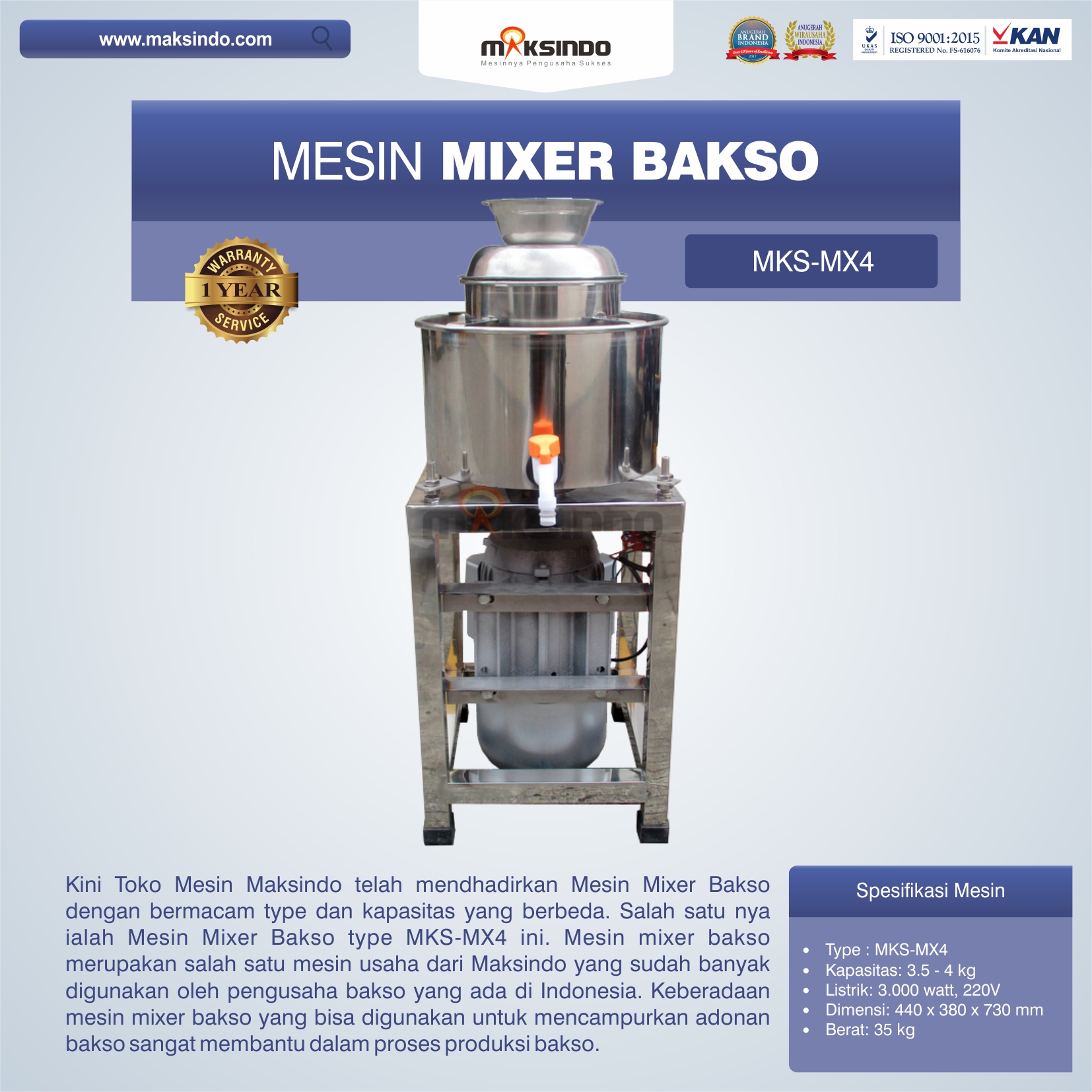 Jual Mesin Mixer Bakso MKS-MX4 di Medan