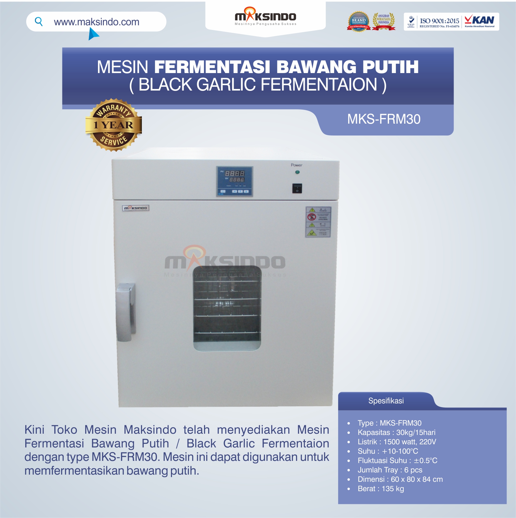 Jual Mesin Fermentasi Bawang Putih / Black Garlic Fermentaion MKS-FRM30 di Medan