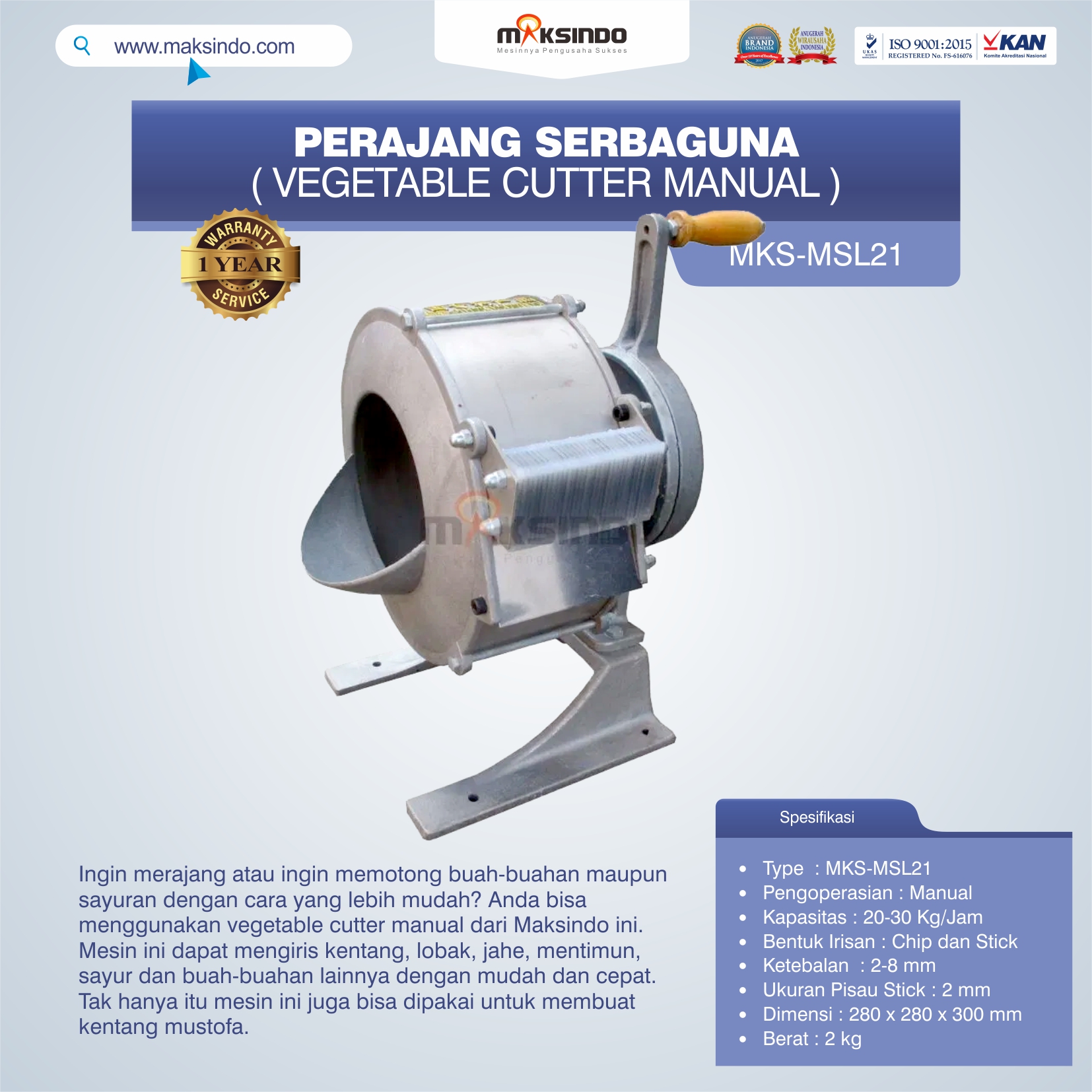 Jual Vegetable Cutter Manual MKS-MSL21 Di Medan