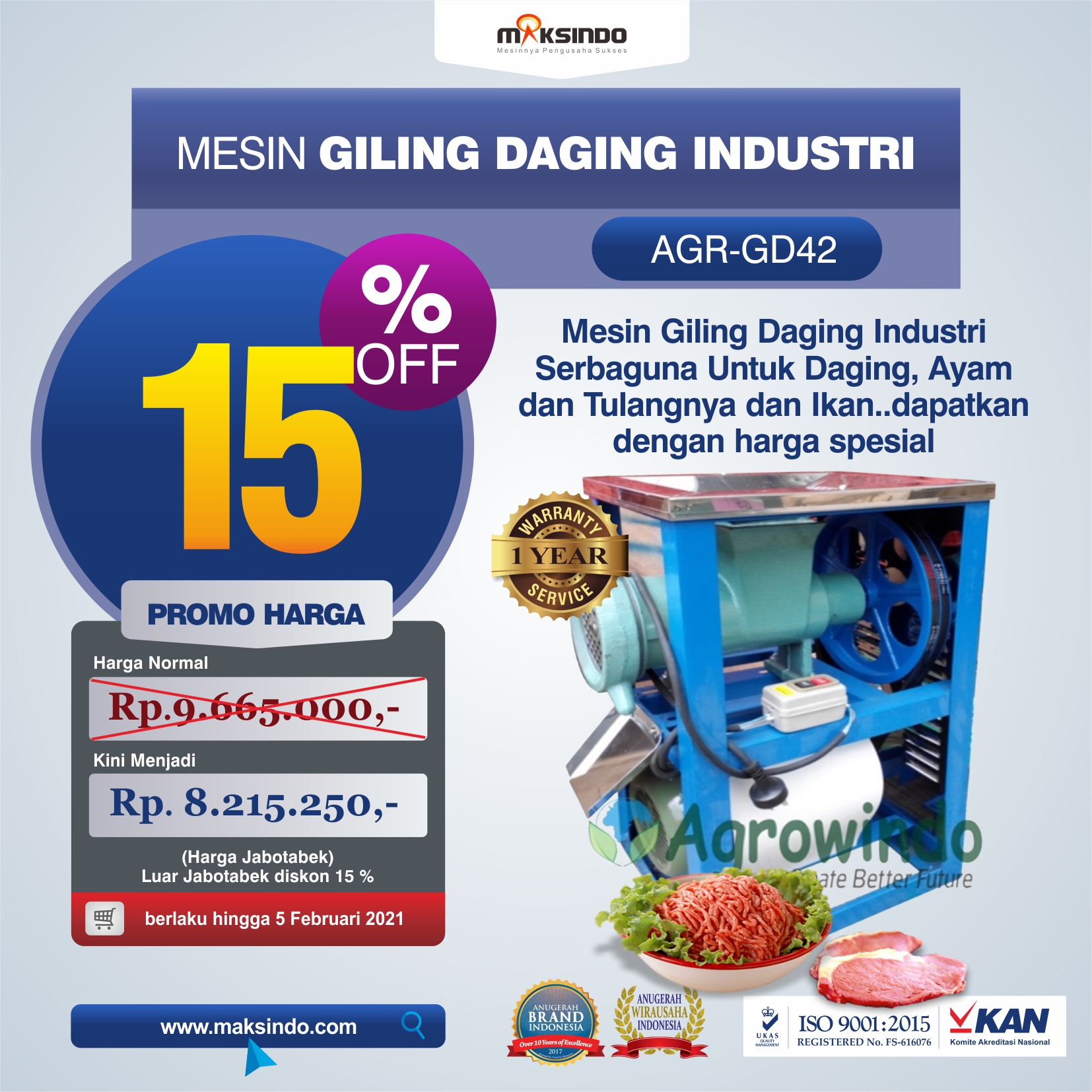 Jual Mesin Giling Daging Industri (AGR-GD42) di Medan