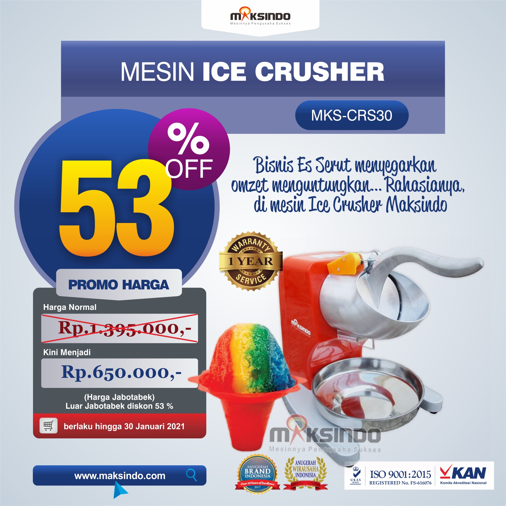 Jual Mesin Ice Crusher MKS-CRS30 di Medan